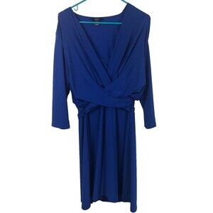 Chaps Ralph Lauren Women Criss Cross MIDI Royal Blue Dress PXL Stretch